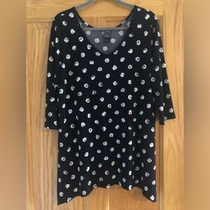 Clara Sun Woo Rosebud Print V Neck Tunic M(12) Black White